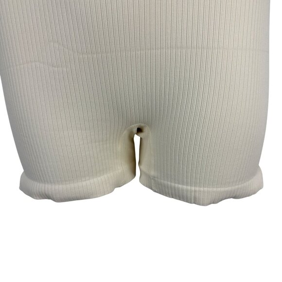 OQQ Womens Short Sleeve Romper XL Stretch Sexy Yoga Ribbed Fit Beige Square Neck - Picture 3 of 10